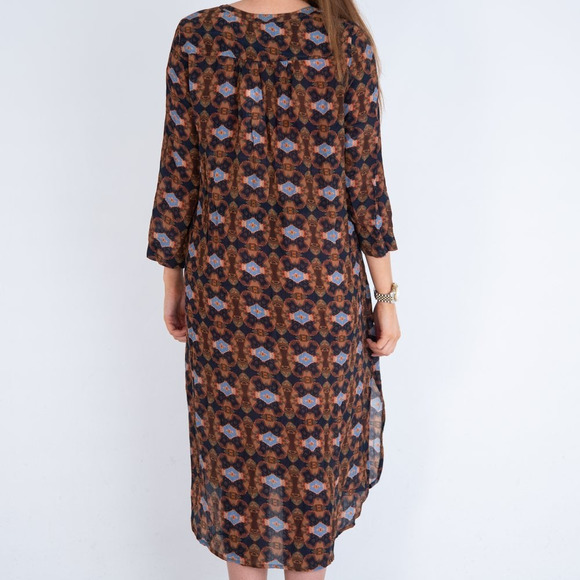 One Season Papy Abstract Print Split V Neck Midi Beach Dress Brown SZ XS - Picture 5 of 16